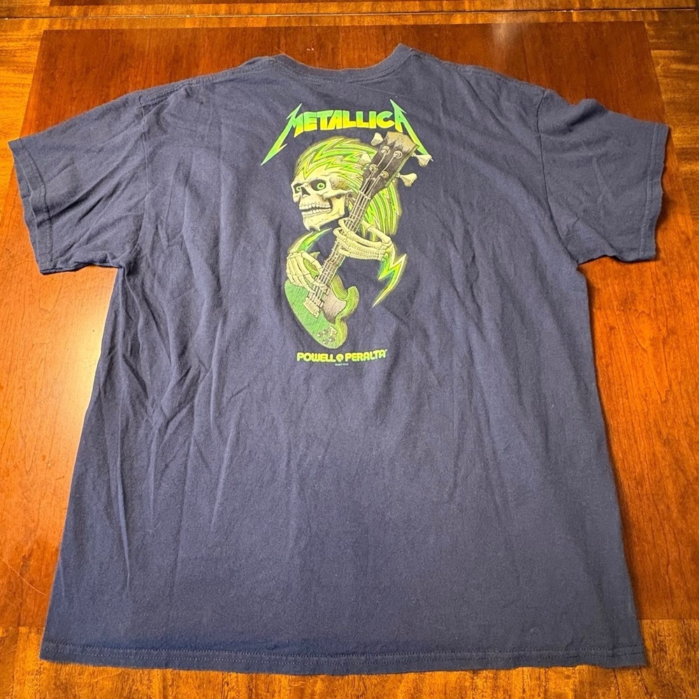 Metallica x Powell Peralta Pushead Skeleton Guitar T-Shirt Navy Men's XL - Picture 4 of 5